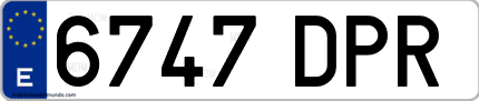 Ejemplo de matrícula de coche ordinaria 6747 DPR