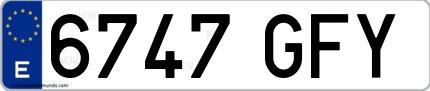 Ejemplo de matrícula española 6747 GFY