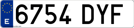Ejemplo de matrícula de coche ordinaria 6754 DYF