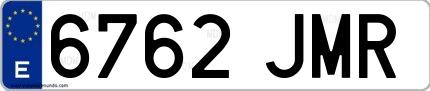 Ejemplo de matrícula española 6762 JMR