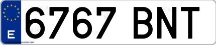 Ejemplo de matrícula española 6767 BNT