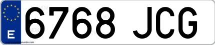 Ejemplo de matrícula española 6768 JCG