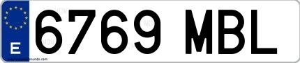 Ejemplo de matrícula española 6769 MBL