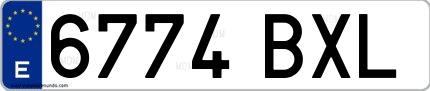 Ejemplo de matrícula española 6774 BXL