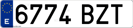 Ejemplo de matrícula de coche ordinaria 6774 BZT