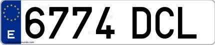 Ejemplo de matrícula española 6774 DCL