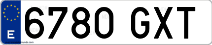 Ejemplo de matrícula de coche ordinaria 6780 GXT