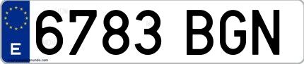 Ejemplo de matrícula española 6783 BGN