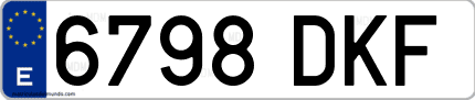 Ejemplo de matrícula de coche ordinaria 6798 DKF