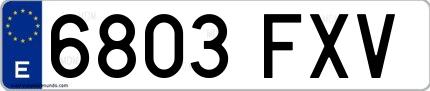 Ejemplo de matrícula española 6803 FXV