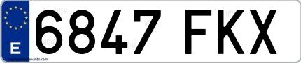 Ejemplo de matrícula española 6847 FKX