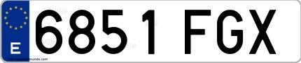 Ejemplo de matrícula española 6851 FGX