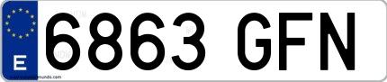 Ejemplo de matrícula española 6863 GFN
