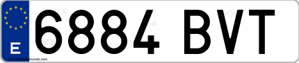 Ejemplo de matrícula de coche ordinaria 6884 BVT