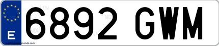 Ejemplo de matrícula española 6892 GWM