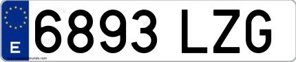 Ejemplo de matrícula española 6893 LZG
