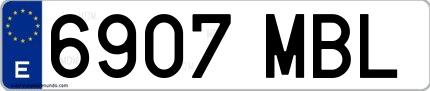Ejemplo de matrícula española 6907 MBL