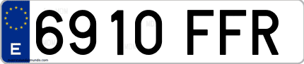 Ejemplo de matrícula de coche ordinaria 6910 FFR