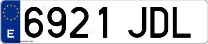 Ejemplo de matrícula española 6921 JDL