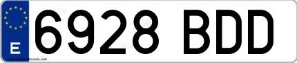 Ejemplo de matrícula española 6928 BDD