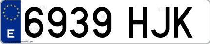 Ejemplo de matrícula española 6939 HJK