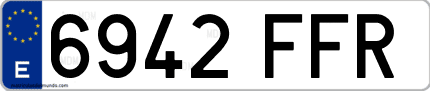 Ejemplo de matrícula de coche ordinaria 6942 FFR