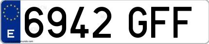 Ejemplo de matrícula española 6942 GFF