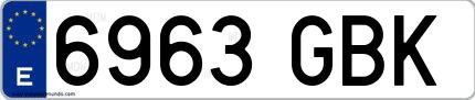 Ejemplo de matrícula española 6963 GBK