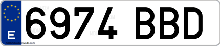 Ejemplo de matrícula de coche ordinaria 6974 BBD