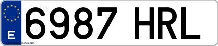 Ejemplo de matrícula española 6987 HRL