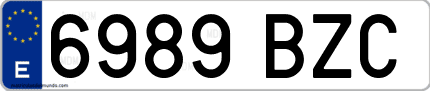 Ejemplo de matrícula de coche ordinaria 6989 BZC