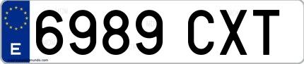Ejemplo de matrícula española 6989 CXT