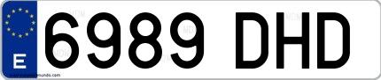 Ejemplo de matrícula española 6989 DHD