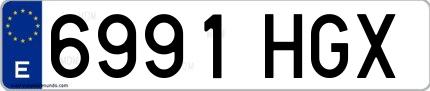 Ejemplo de matrícula española 6991 HGX
