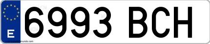 Ejemplo de matrícula española 6993 BCH