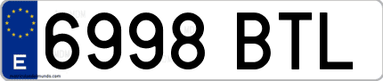 Ejemplo de matrícula de coche ordinaria 6998 BTL