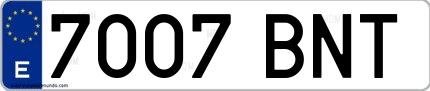 Ejemplo de matrícula española 7007 BNT