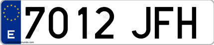 Ejemplo de matrícula de coche ordinaria 7012 JFH