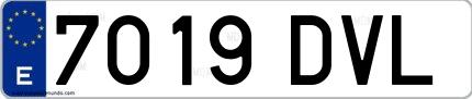 Ejemplo de matrícula española 7019 DVL