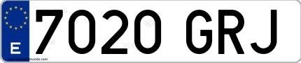 Ejemplo de matrícula española 7020 GRJ