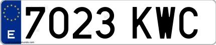 Ejemplo de matrícula española 7023 KWC