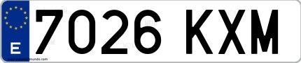 Ejemplo de matrícula española 7026 KXM