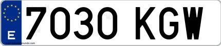 Ejemplo de matrícula española 7030 KGW