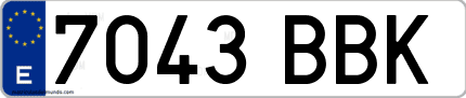 Ejemplo de matrícula de coche ordinaria 7043 BBK