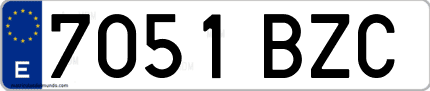 Ejemplo de matrícula de coche ordinaria 7051 BZC