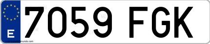 Ejemplo de matrícula española 7059 FGK