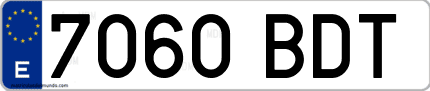 Ejemplo de matrícula de coche ordinaria 7060 BDT