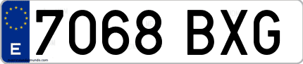 Ejemplo de matrícula de coche ordinaria 7068 BXG