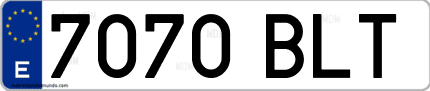 Ejemplo de matrícula de coche ordinaria 7070 BLT