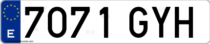 Ejemplo de matrícula de coche ordinaria 7071 GYH